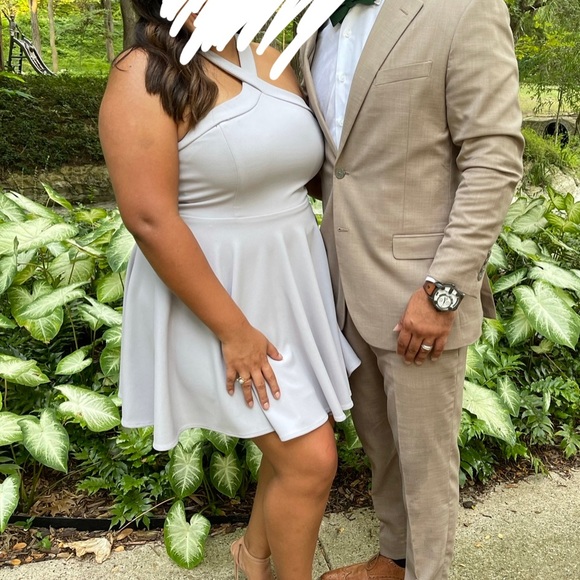 Lulu’s - Light Grey Criss-Cross Neckline Dress - Picture 3 of 4